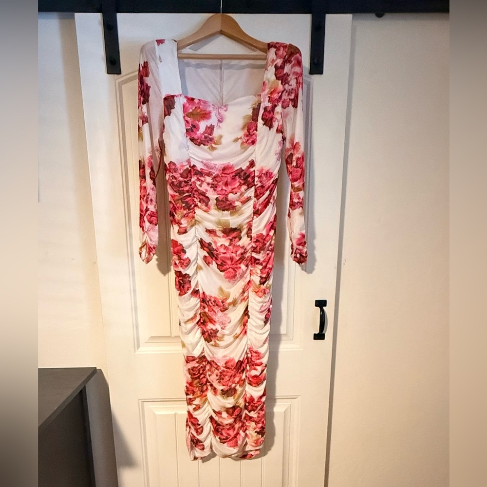 SHEIN Pink Floral Long Sleeve Dress